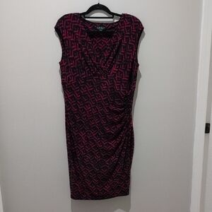 Lauren Ralph Lauren Red and Black Cap-Sleeve Sheath Dress